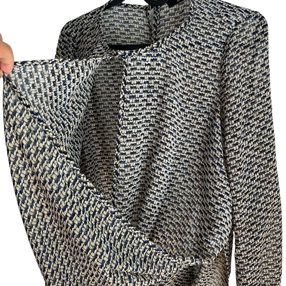 2/$15 ark&co. S Blouse with Draping black and tan pattern sheer - Picture 4 of 10